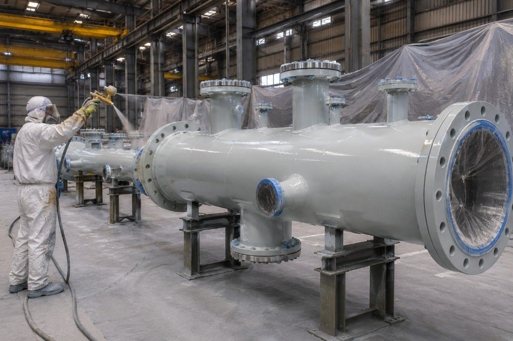Industrial painting of pressure vessel